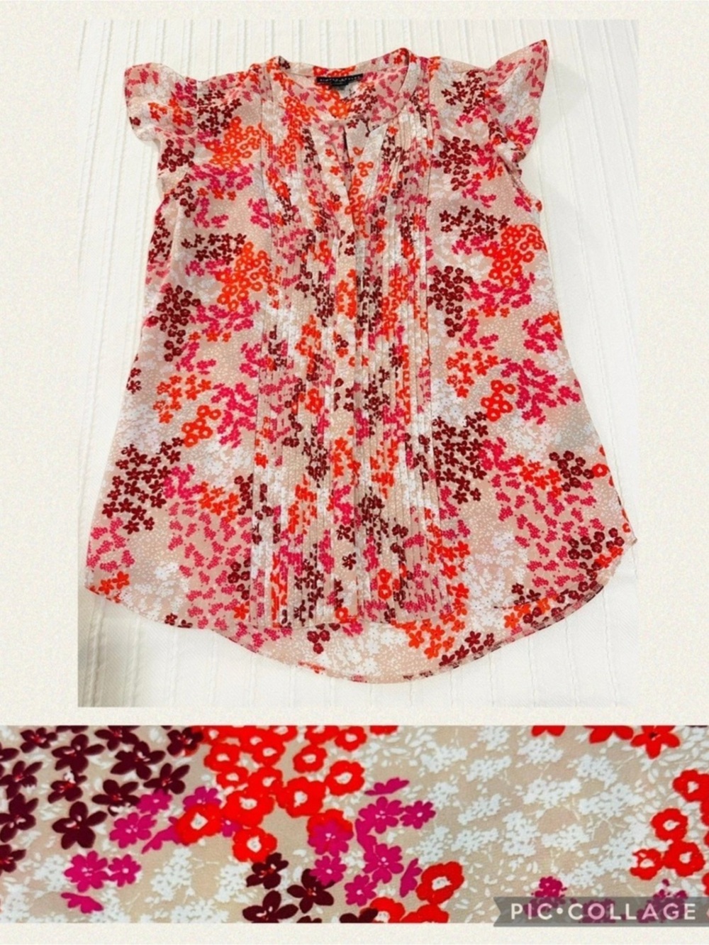 Simply Styled Floral Blouse Pink & Red Size Medium